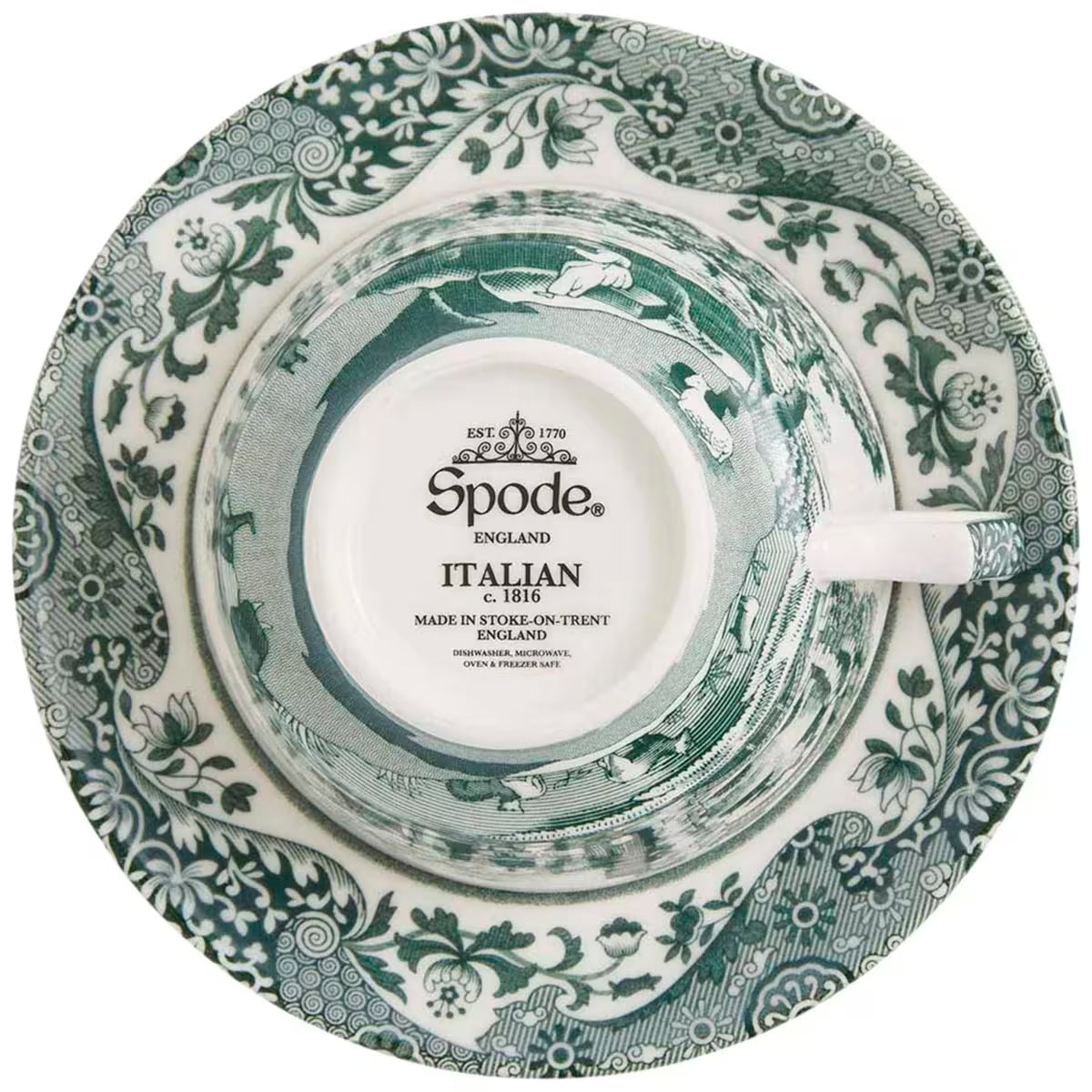 Spode Heritage Green Italian tekopp + fat 20 cl grön/vit