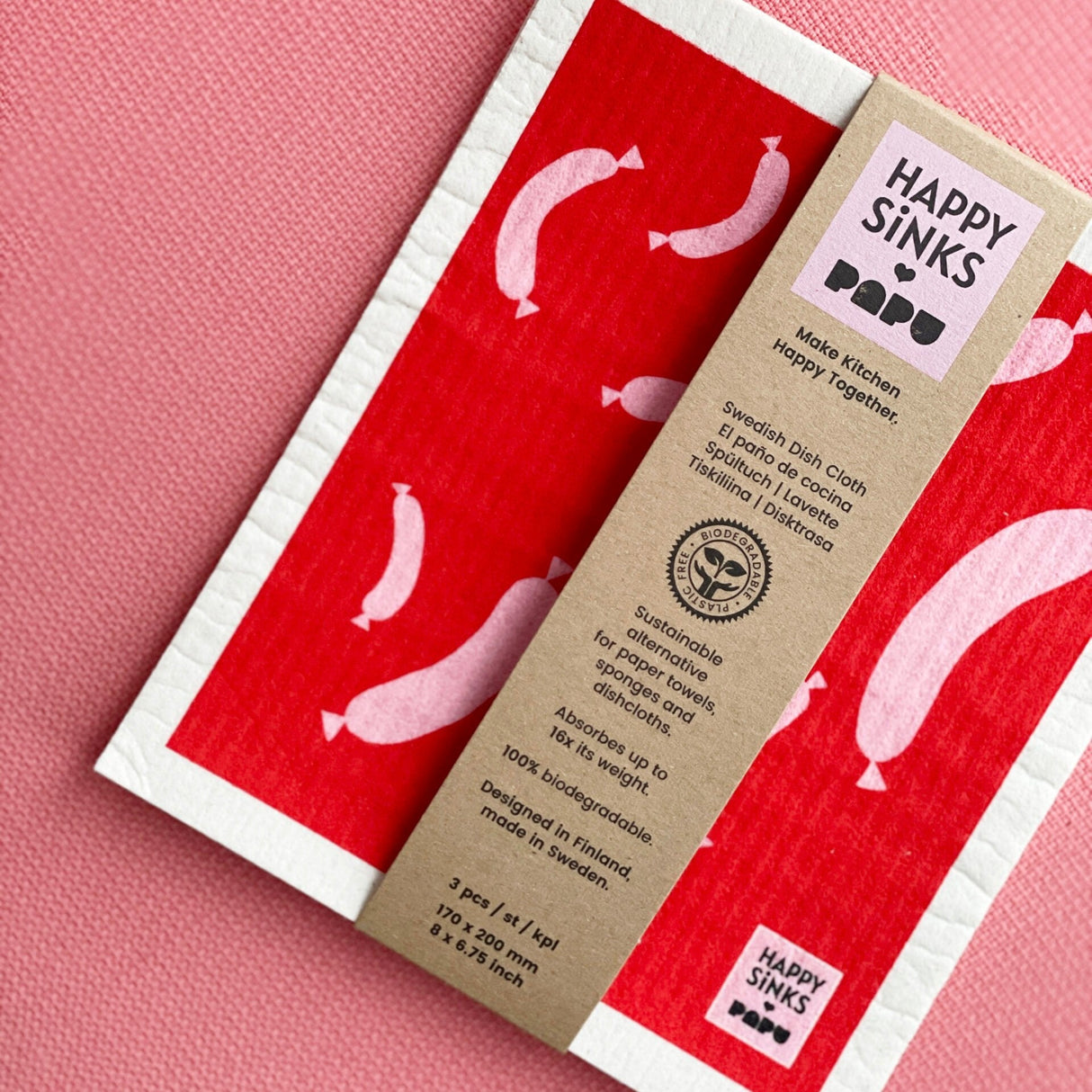 Happy Sinks x Papu Nedbrytningsbar Disktrasa Röd - Kockensval
