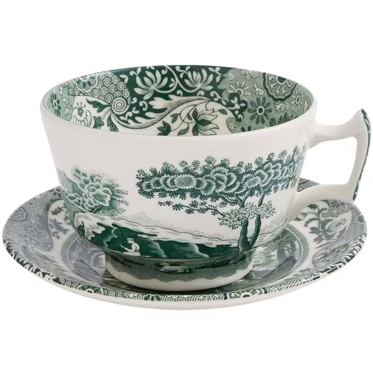 Spode Heritage Green Italian frukostkopp + fat 28 cl grön/vit
