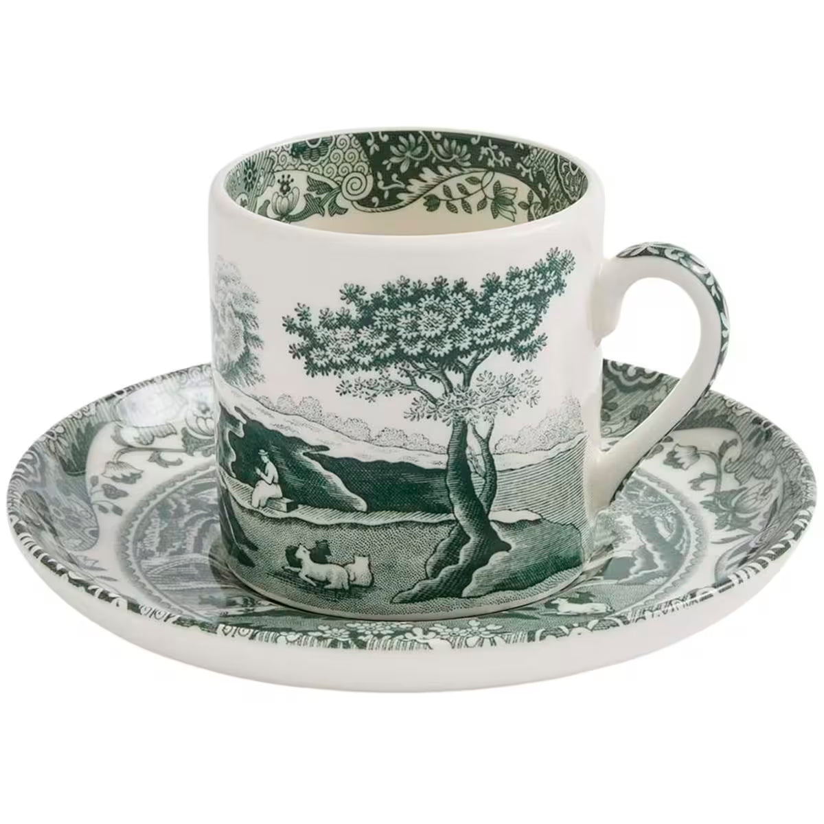 Spode Heritage Green Italian espressokopp + fat 9 cl grön/vit