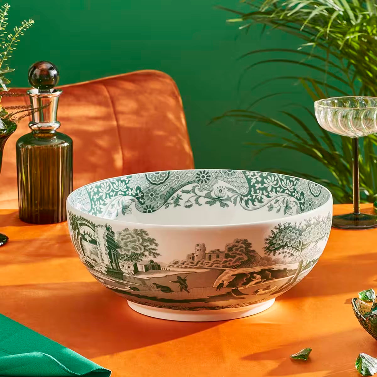 Spode Heritage Green Italian serveringsskål 27,5 cm grön/vit