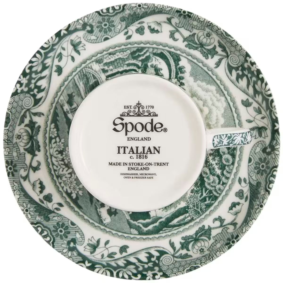 Spode Heritage Green Italian espressokopp + fat 9 cl grön/vit