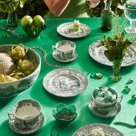 Spode Heritage Green Italian tekopp + fat 20 cl grön/vit