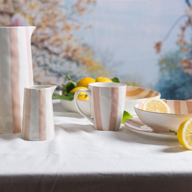 Stiernholm Stripe Assiett 22 cm Vit Rosa