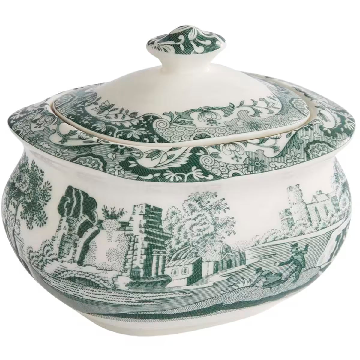 Spode Heritage Green Italian sockerskål med lock 25 cl grön/vit