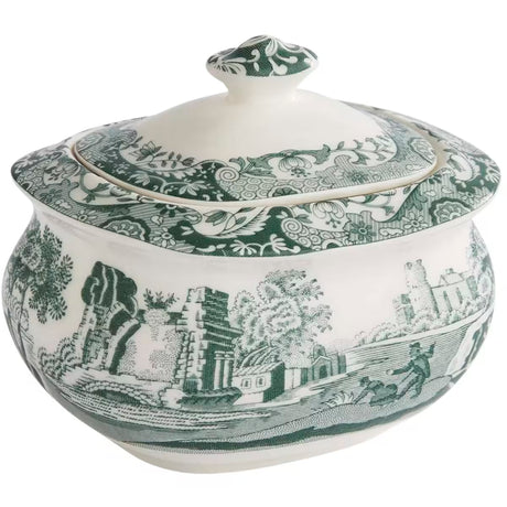 Spode Heritage Green Italian sockerskål med lock 25 cl grön/vit