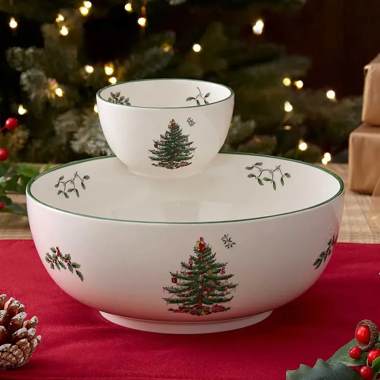 Spode Christmas Tree Chip n Dip 25cm
