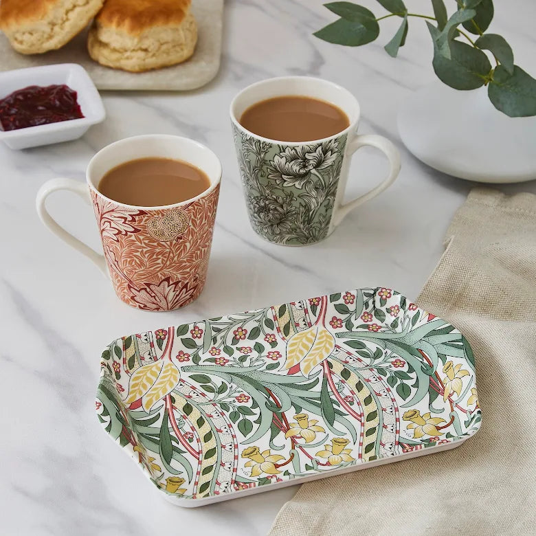 Spode Morris & Co två muggar och bricka Daffodil Apple