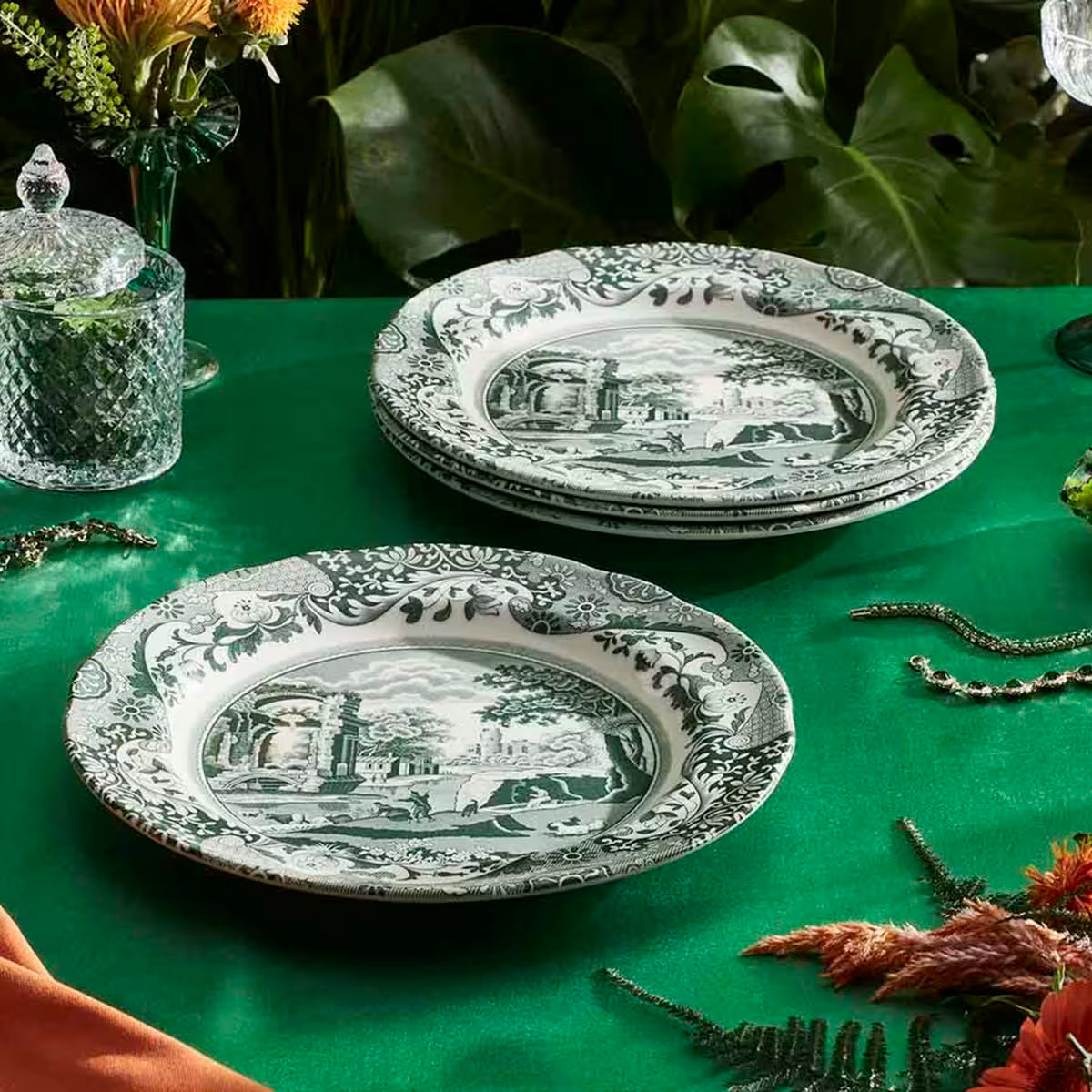 Spode Heritage Green Italian tallrik 27 cm, grön/vit