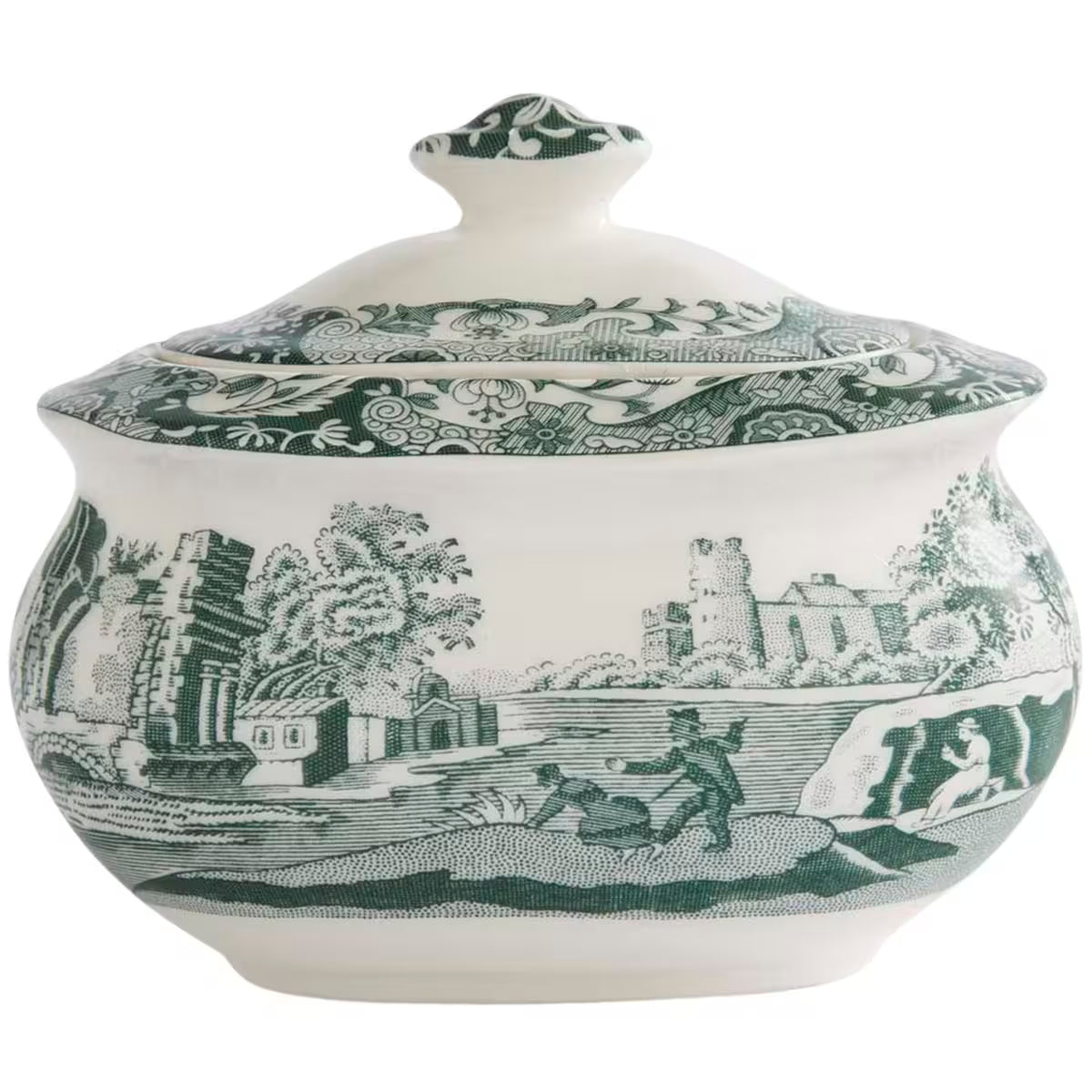 Spode Heritage Green Italian sockerskål med lock 25 cl grön/vit